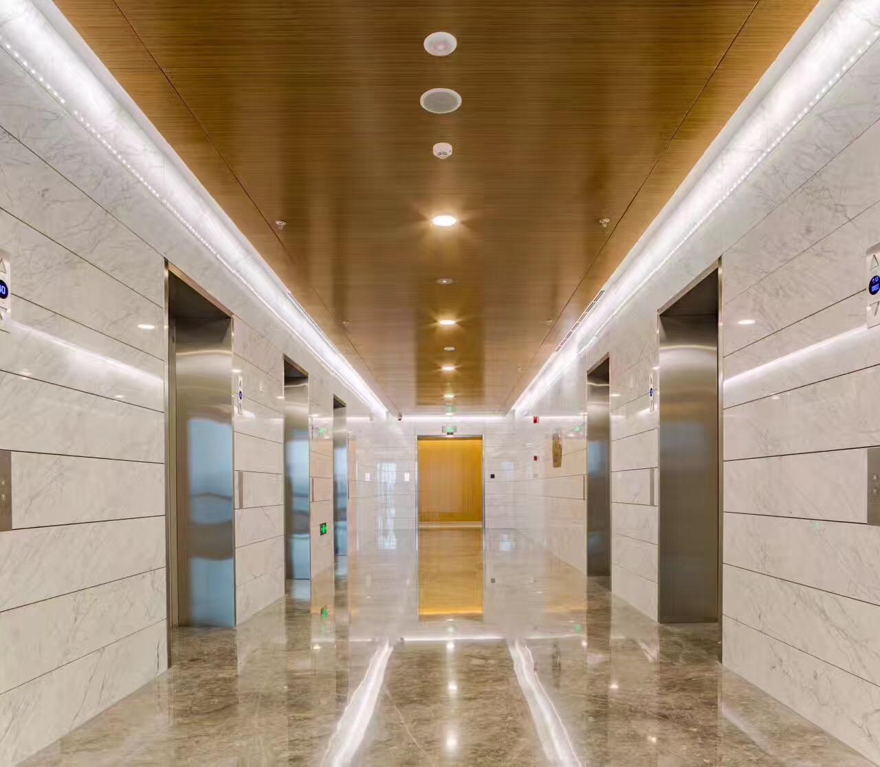 Chongqin Rural & Commercial Bank elevator foyer with interior stone honeycomb cladding