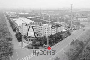 HyCOMB Panels manufacturing & testing facilities in black and white with logo