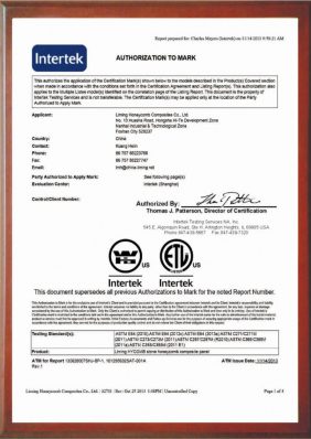 Intertek Warnock-Hersey (WH) certificate - HyCOMB Panels